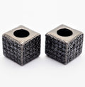 7mm Black CZ Pave On Black Big Hole Cube Spacer Micro Pave Beads, Cubic Zirconia Cube Space Beads, SKU#C77