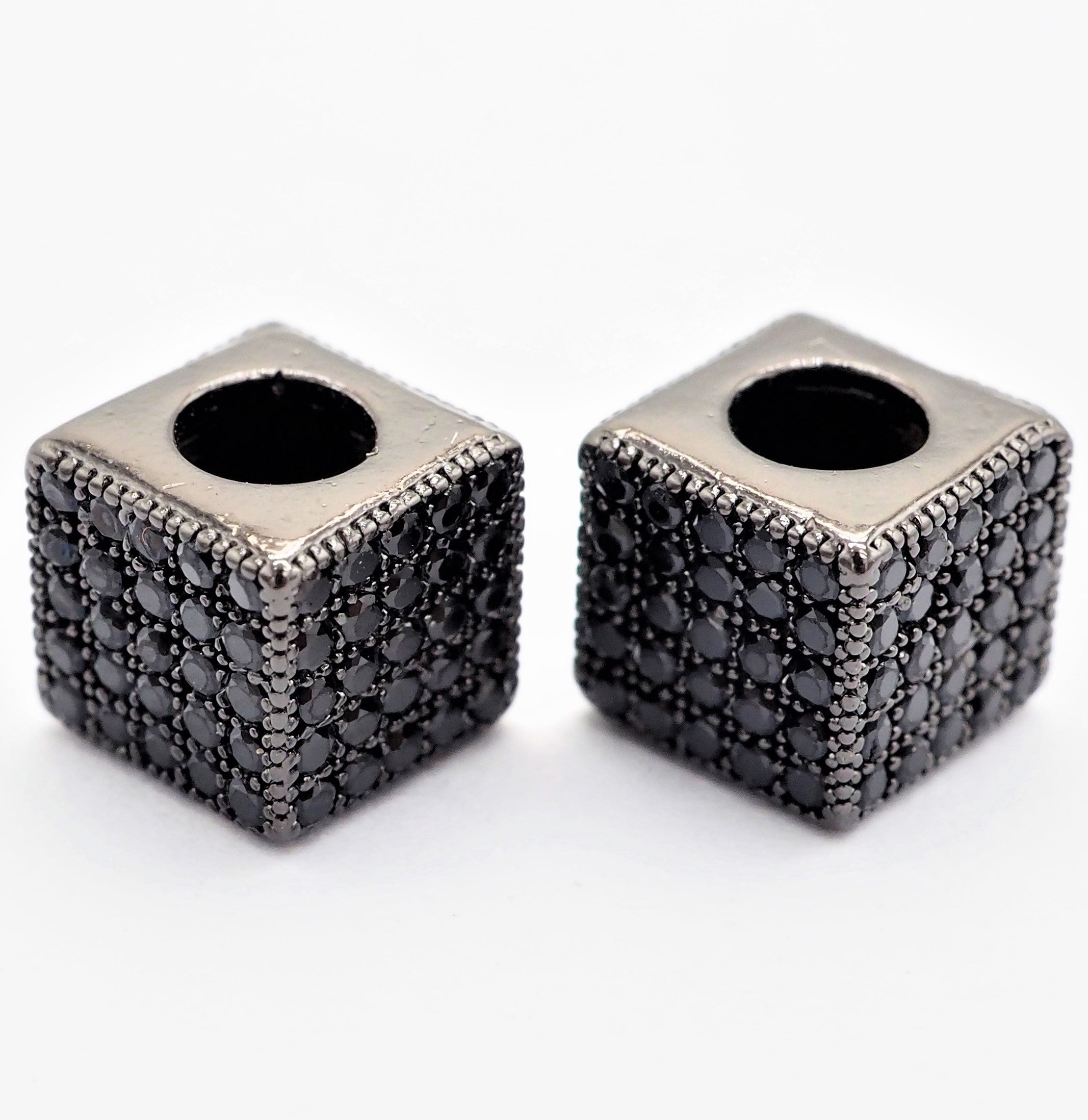 7mm Black CZ Pave On Black Big Hole Cube Spacer Micro Pave Beads, Cubic Zirconia Cube Space Beads, SKU#C77
