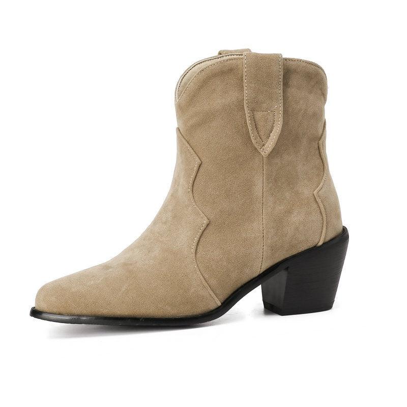 Bottines en suède style cowgirl chic – Bottes de cowgirl élégantes à talons hauts pour femme
