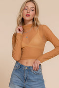 “Peek-A-Boo” Khaki Mesh Top
