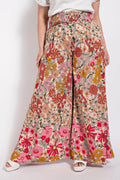 Flare Wide Leg And Waist Smocked Pants With Side Pocket
