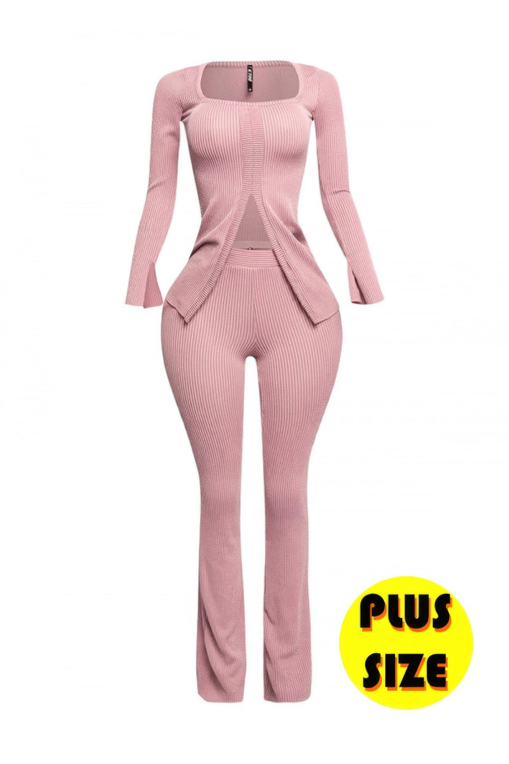 Ribbed Pant Set With Slit Detail