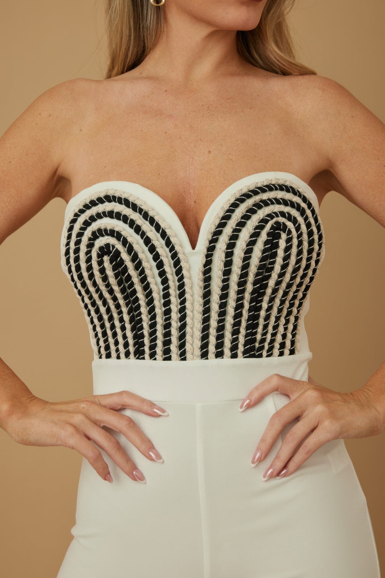 Threaded Twisted Rope Knot Tie Jumpsuit (White)