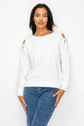 Solid Pear Bead Flower Patch Cut Out Sweatshirt