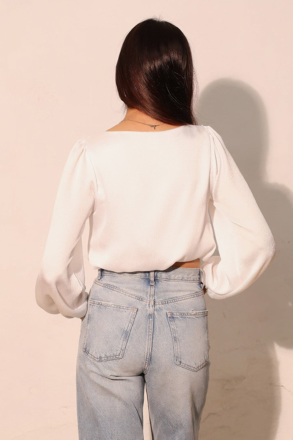 Hammered Satin Long Sleeve Crop Top