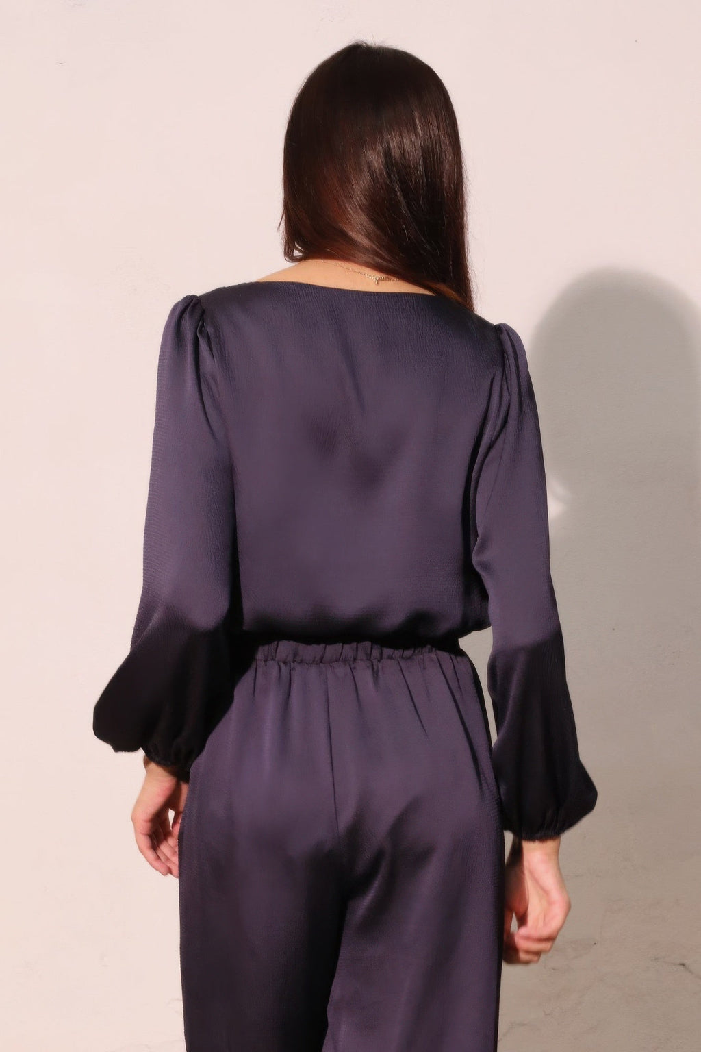 Hammered Satin Long Sleeve Crop Top