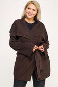 Ribbed Wrap Cardigan With Waist Belt