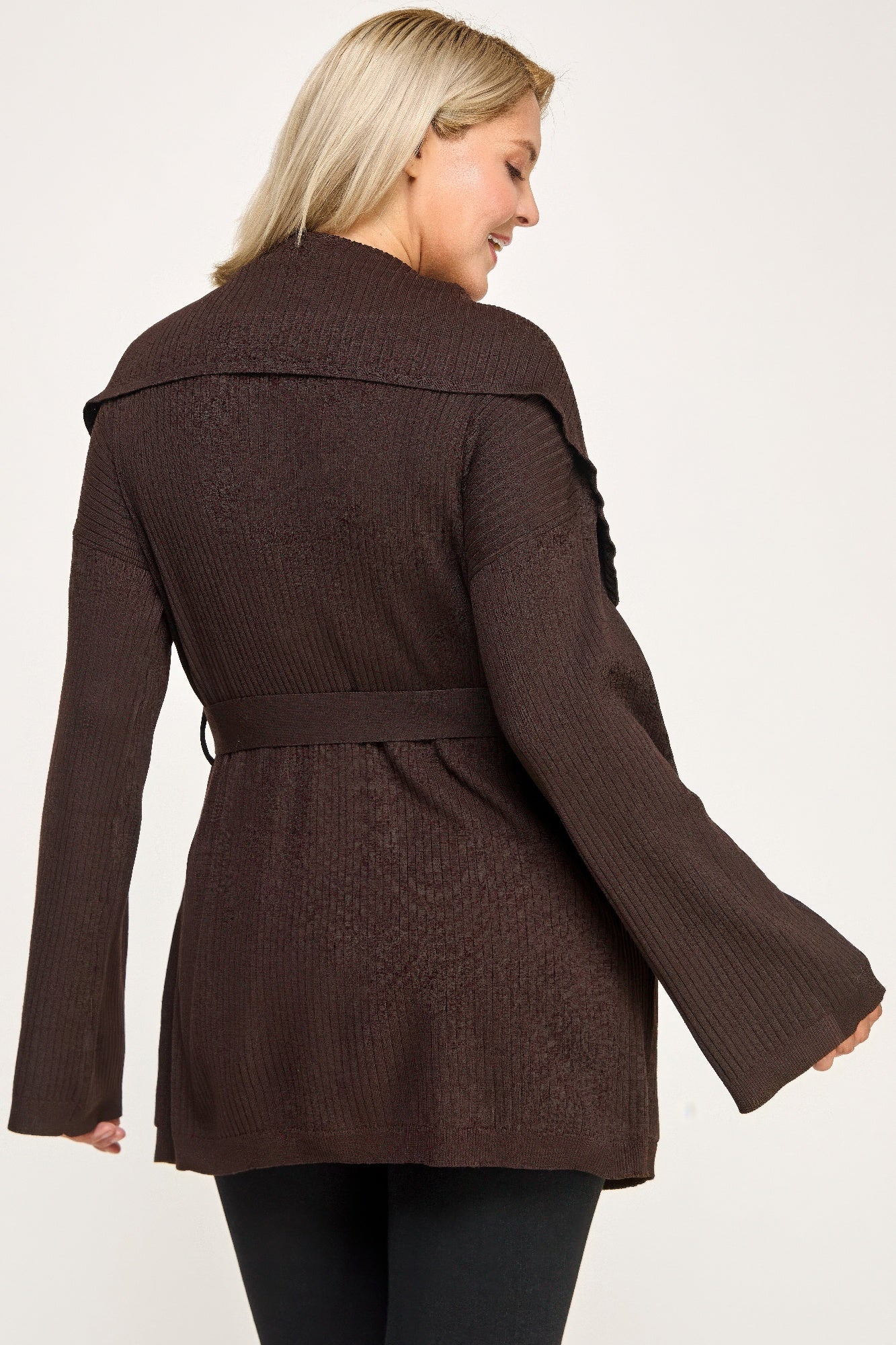 Ribbed Wrap Cardigan With Waist Belt