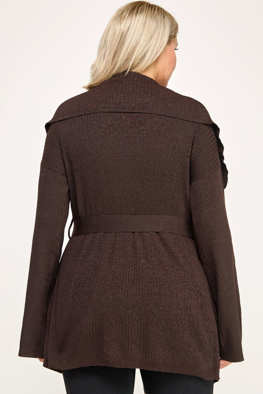 Ribbed Wrap Cardigan With Waist Belt
