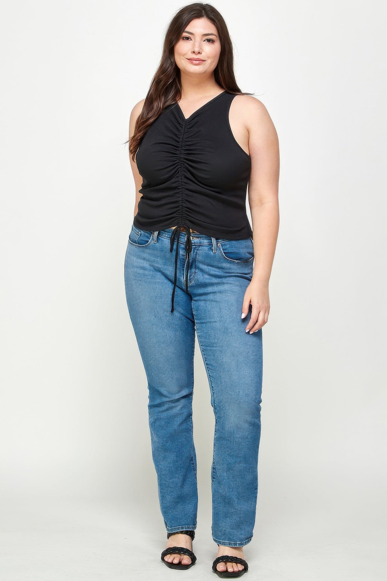 Ribbed Sleeveless Ruched Tank Top