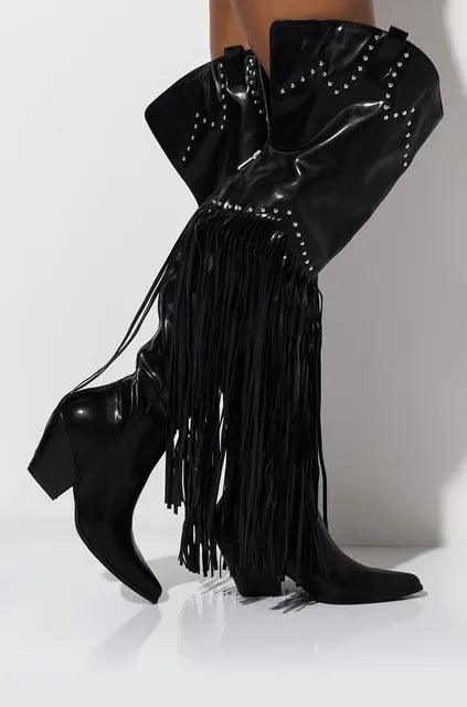 Bottes cuissardes à franges vintage