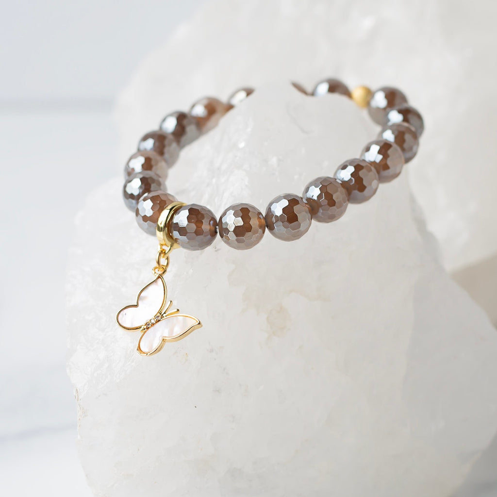 Butterfly Mother of Pearl Cross Charm, Gold, Charm Bar | Charm