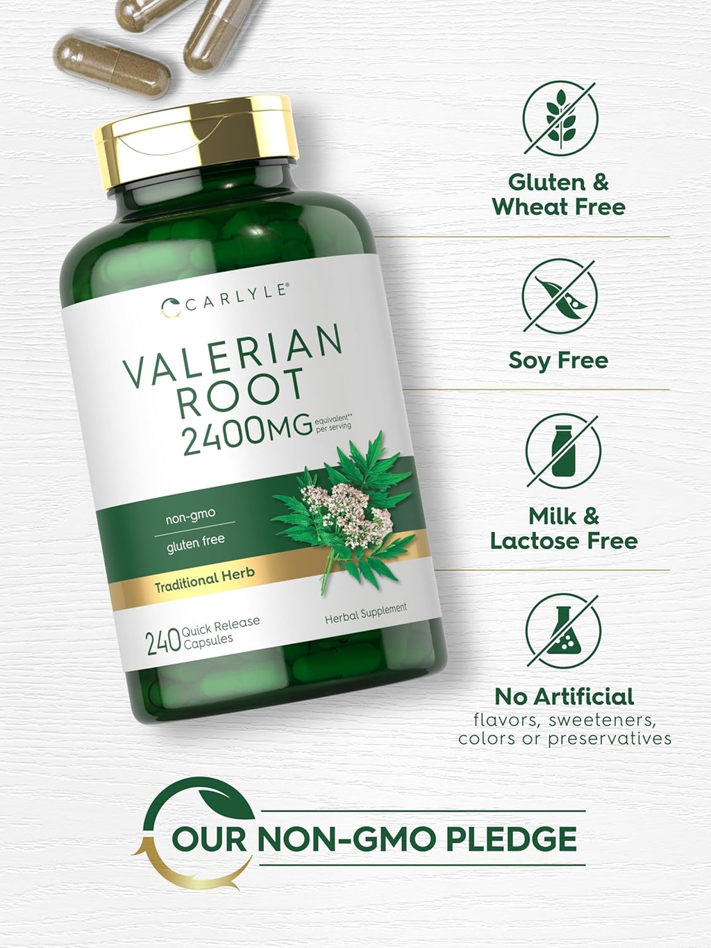 Carlyle Valerian Root Capsules | 240 Count | Herb Extract Supplement | Non-Gmo, Gluten Free