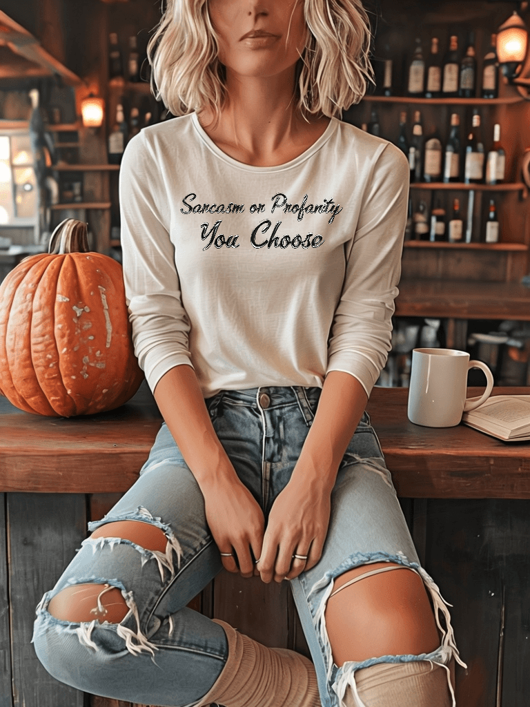 T-shirt à manches longues en jersey pour femme « Serve Up Attitude » avec sarcasme ou grossièreté