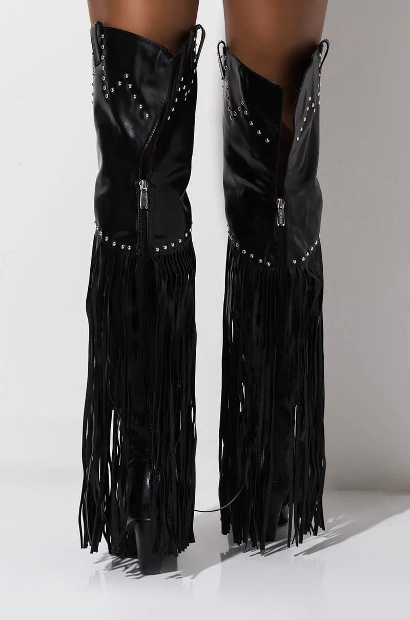 Bottes cuissardes à franges vintage