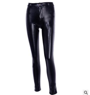 "Pantalon en cuir taille haute RockRider – Simili-cuir noir brillant sexy, style rock & roll audacieux"