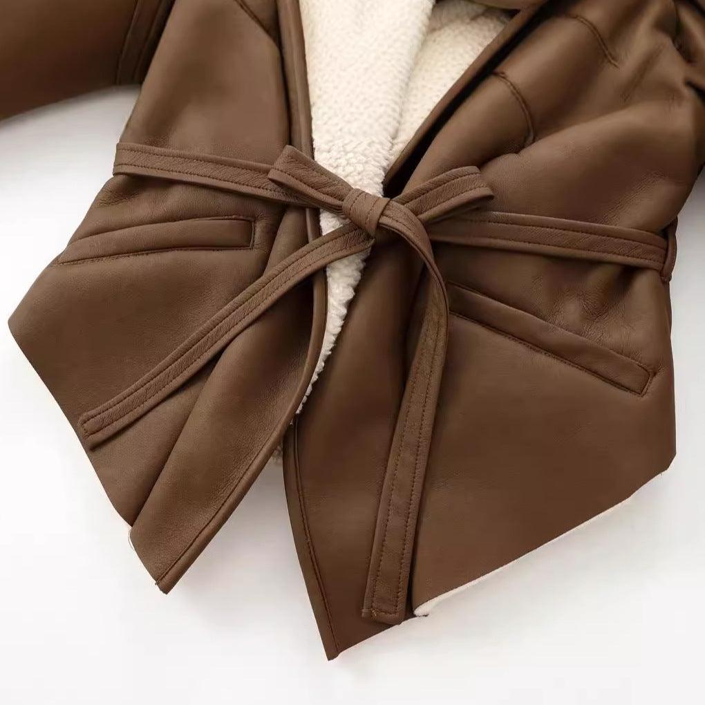 Veste Chic en Daim Marron pour Femme - Veste en Cuir Chocolat Élégante pour Femme