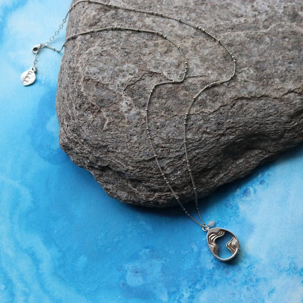 Drift Necklace – Aquamarine Blue Acrylic & Agate Teardrop Pendant