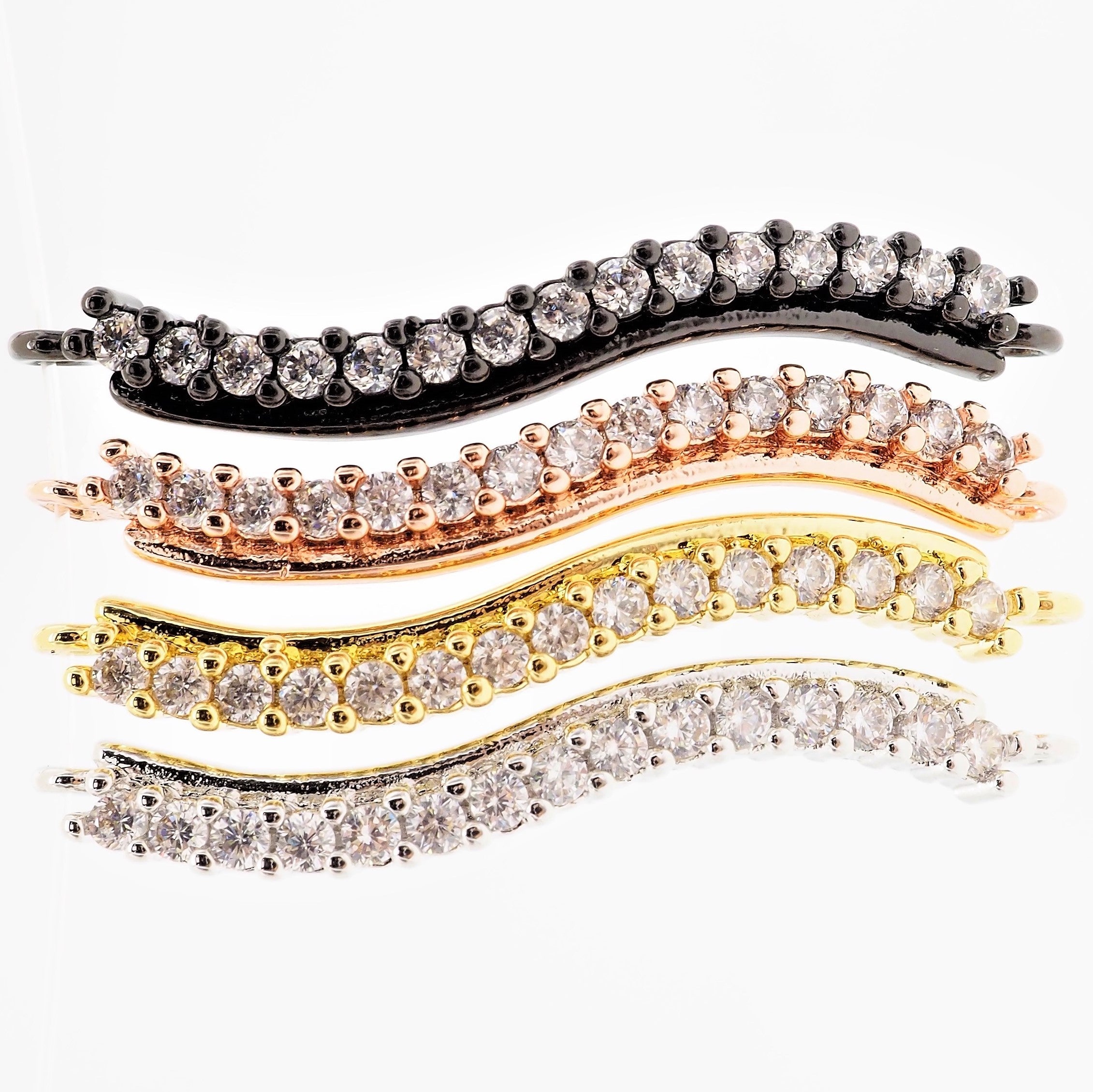 CZ Micro Pave S-Shape Connector for Bracelet/Necklace,Silver/Gold/Rose Gold/Gunmental Spacer Connector/Link Connector,4x36mm,sku#E403C