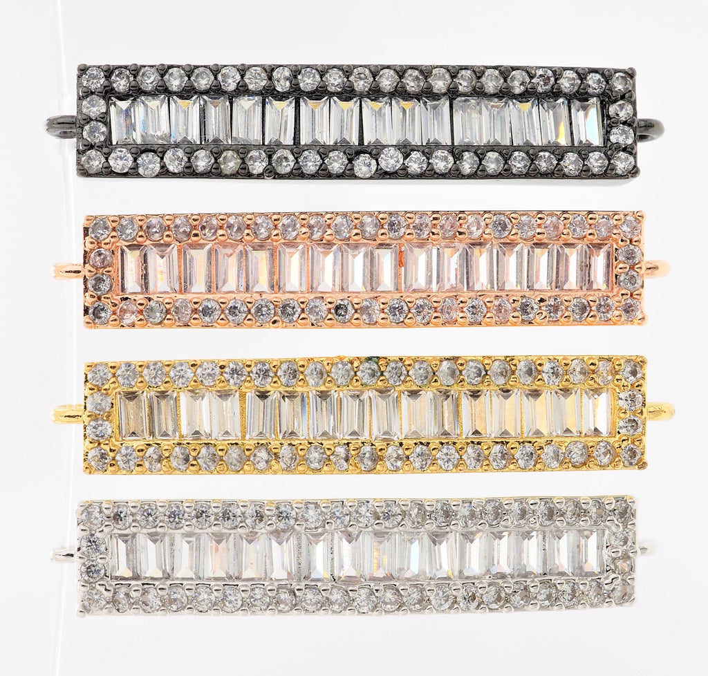 CZ Micro Pave Strip Connector for Bracelet/Necklace,Silver/Gold/Rose Gold/Gunmetal Spacer Connector/Link Connector, 6x34mm,sku#E404C