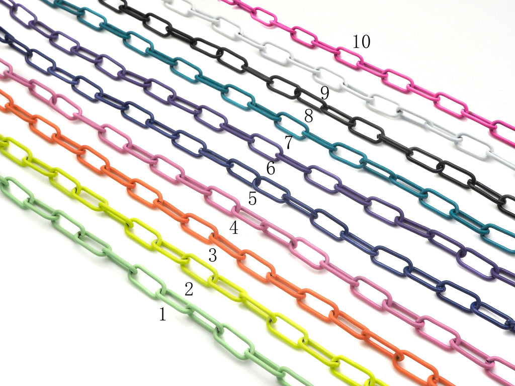 NEW!!! 8x17mm Enamel Paper Clip Chain by Yard, Enamel Pop Chain, Paper clip Enamel Metal Necklace, Wholesale Enamel Chain, sku#E531