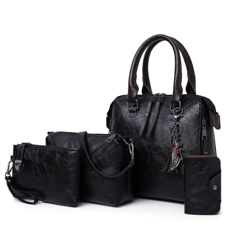 Ensemble de sacs messager 4 pièces en cuir vintage | Ensemble de sacs fourre-tout, pochette et portefeuille de luxe en cuir