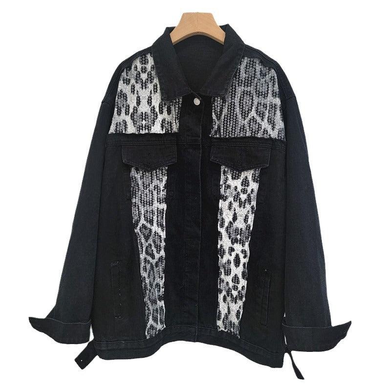 Veste en jean léopard sauvage – Mode cow-girl élégante avec imprimé léopard et paillettes