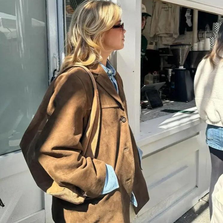 Veste Princesse en Daim Intemporelle - Veste Rétro Chic Mocha et Latte pour Femmes