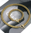 Gold Link Chain Necklace Bracelet with Toggle clasp, statement necklace bracelet, sku#EF169