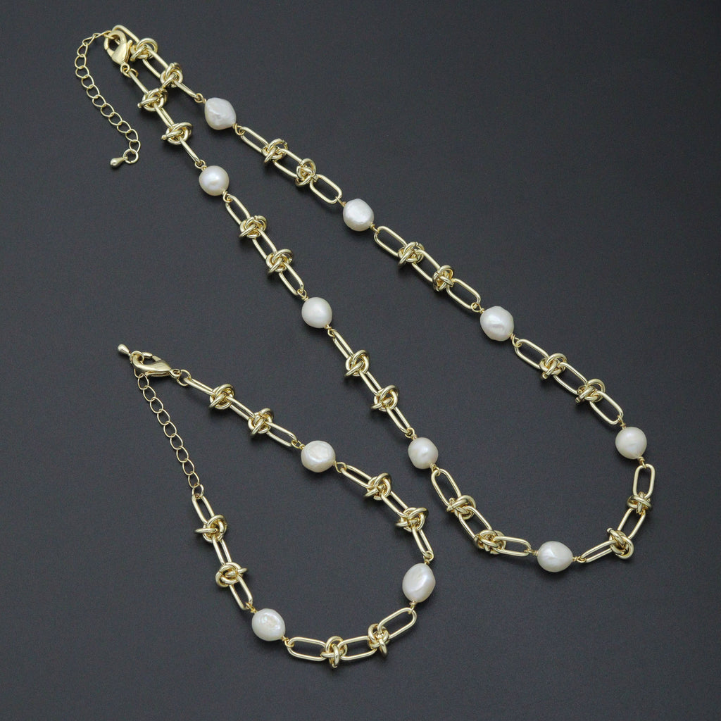 Knotted Chain Fresh Water Pearl Necklace Bracelet, sku#EF497
