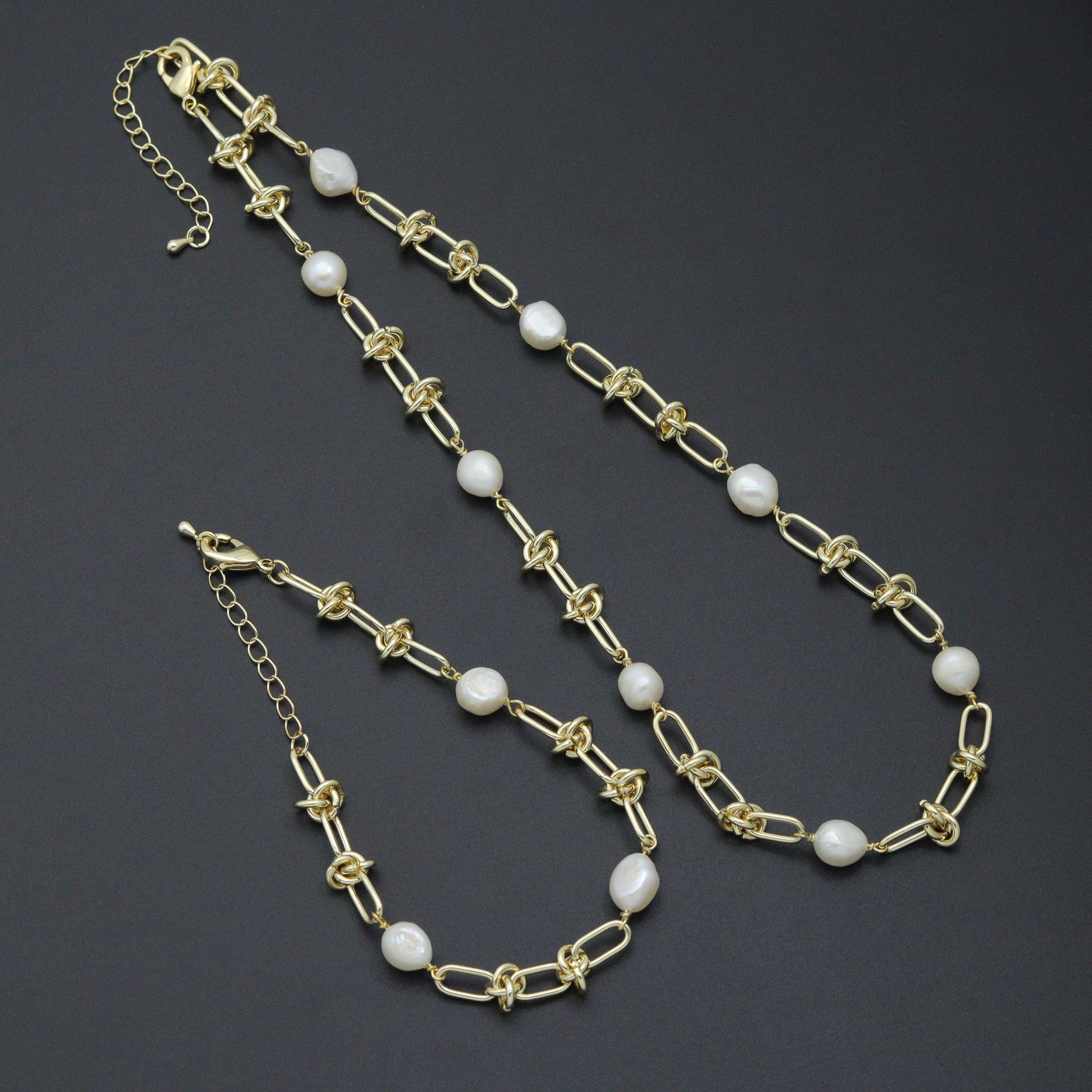 Knotted Chain Fresh Water Pearl Necklace Bracelet, sku#EF497