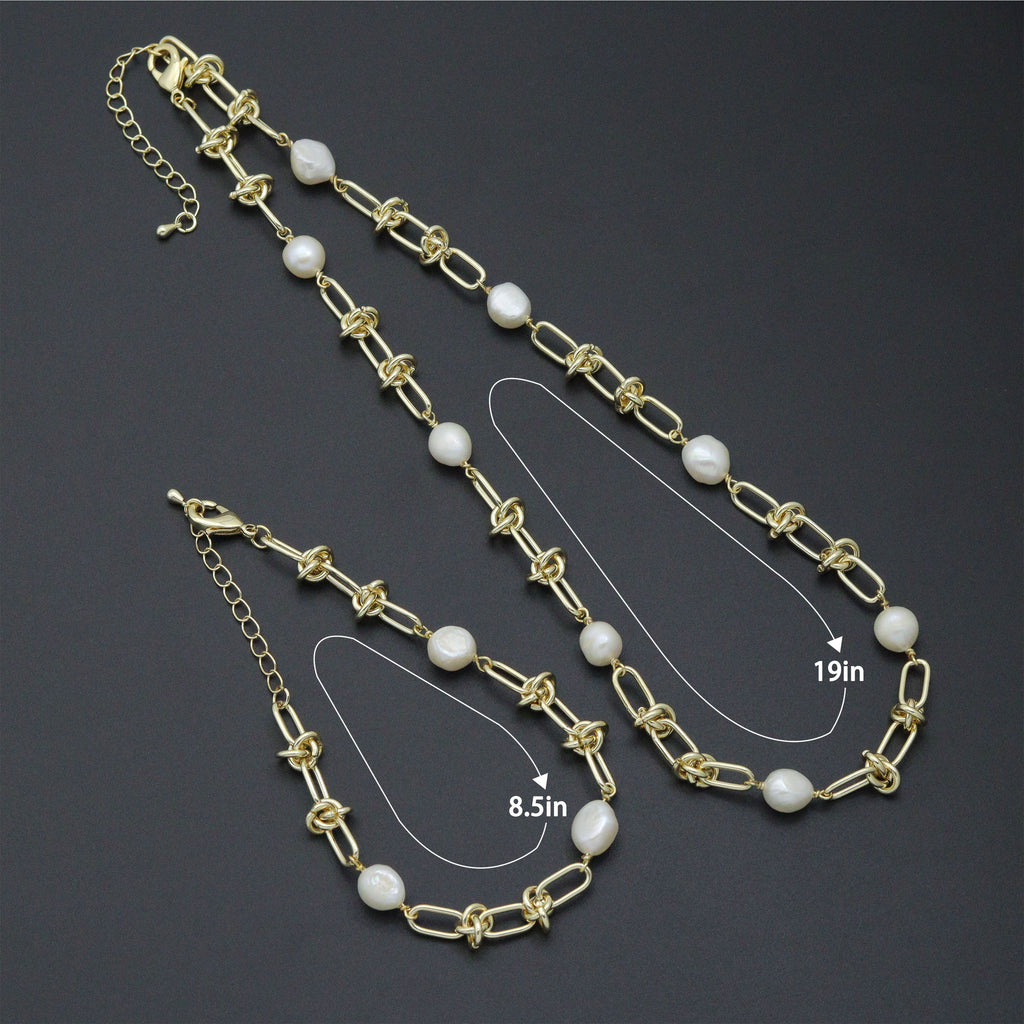 Knotted Chain Fresh Water Pearl Necklace Bracelet, sku#EF497