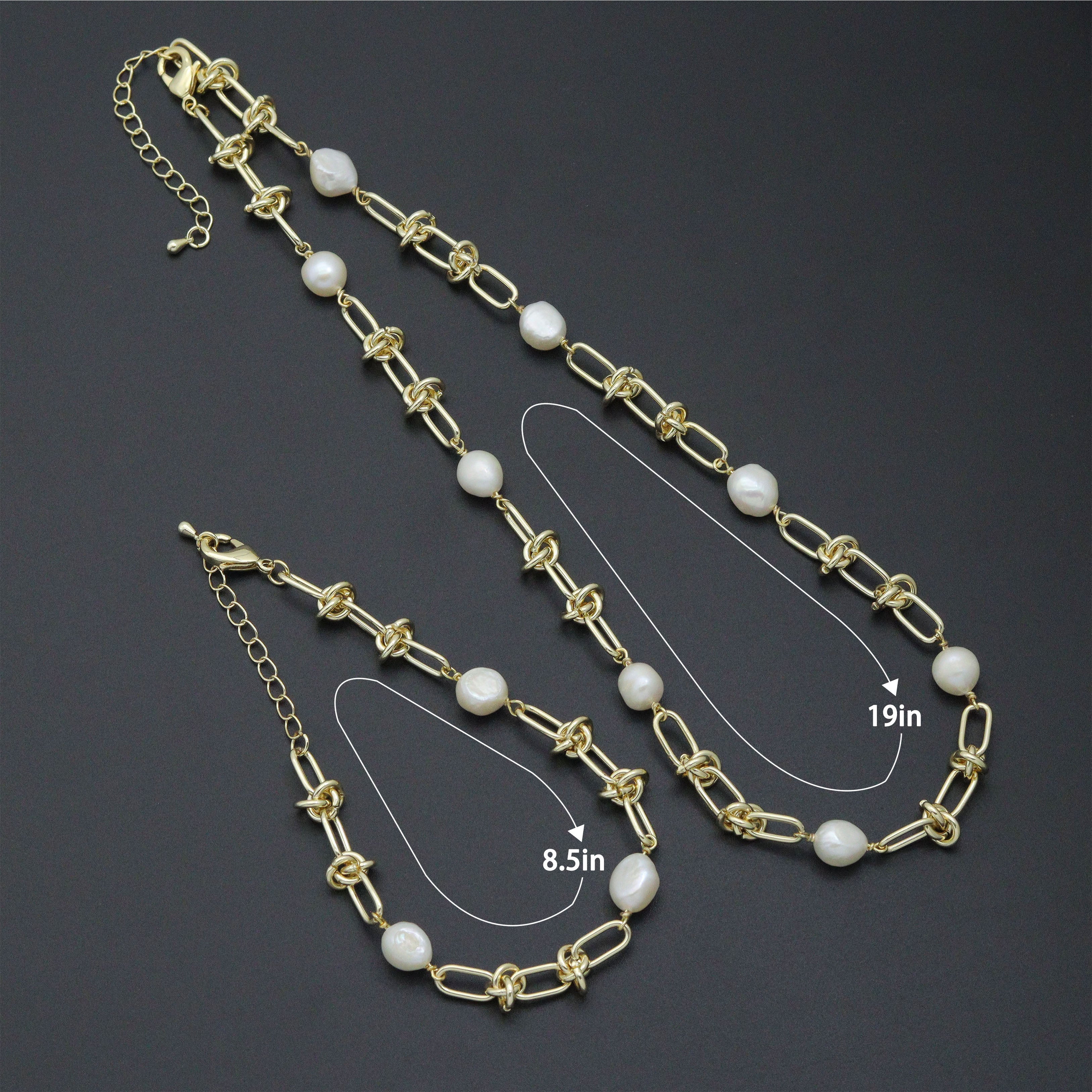 Knotted Chain Fresh Water Pearl Necklace Bracelet, sku#EF497