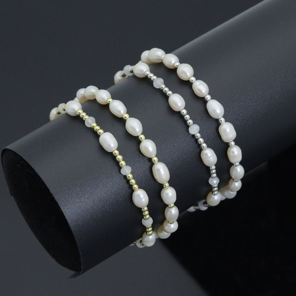 White Freshwater Pearl Stretchy Bracelet, Sku#EF510
