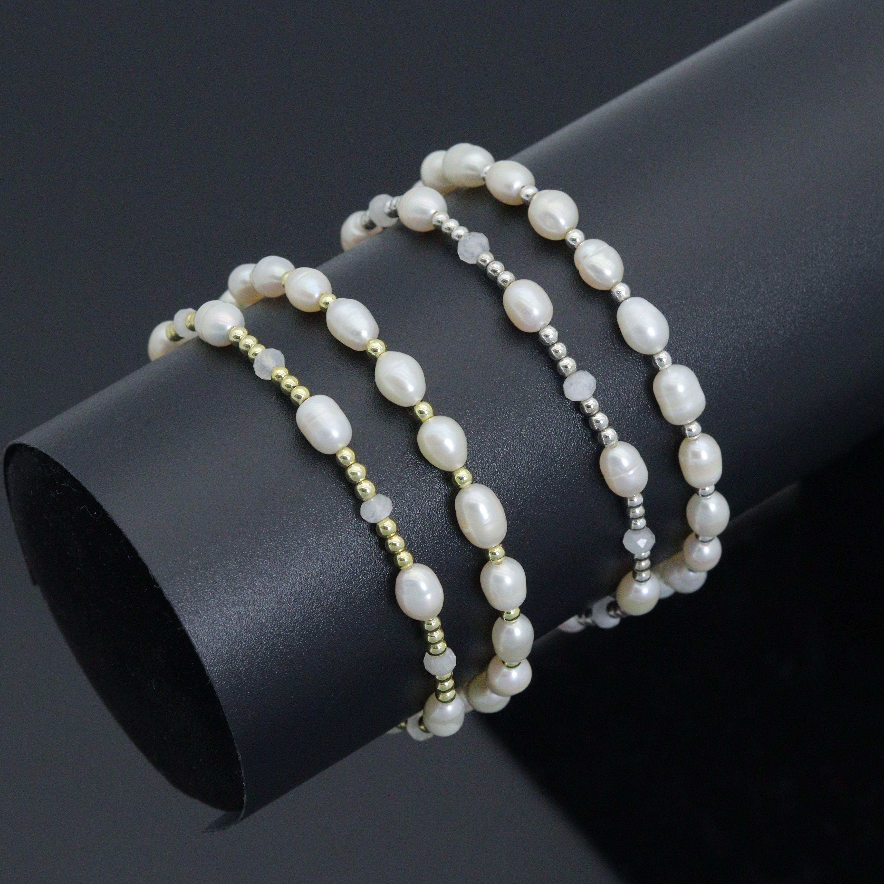 White Freshwater Pearl Stretchy Bracelet, Sku#EF510