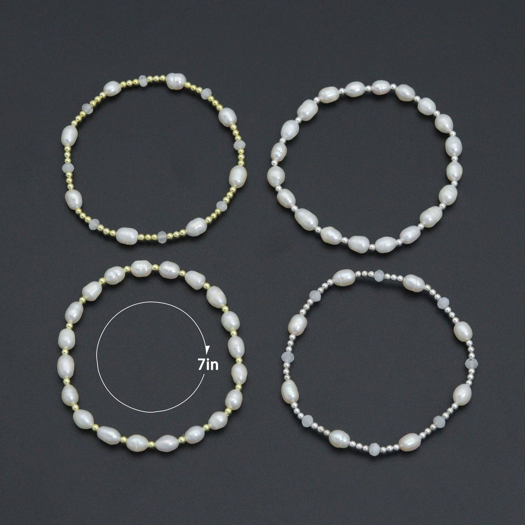 White Freshwater Pearl Stretchy Bracelet, Sku#EF510