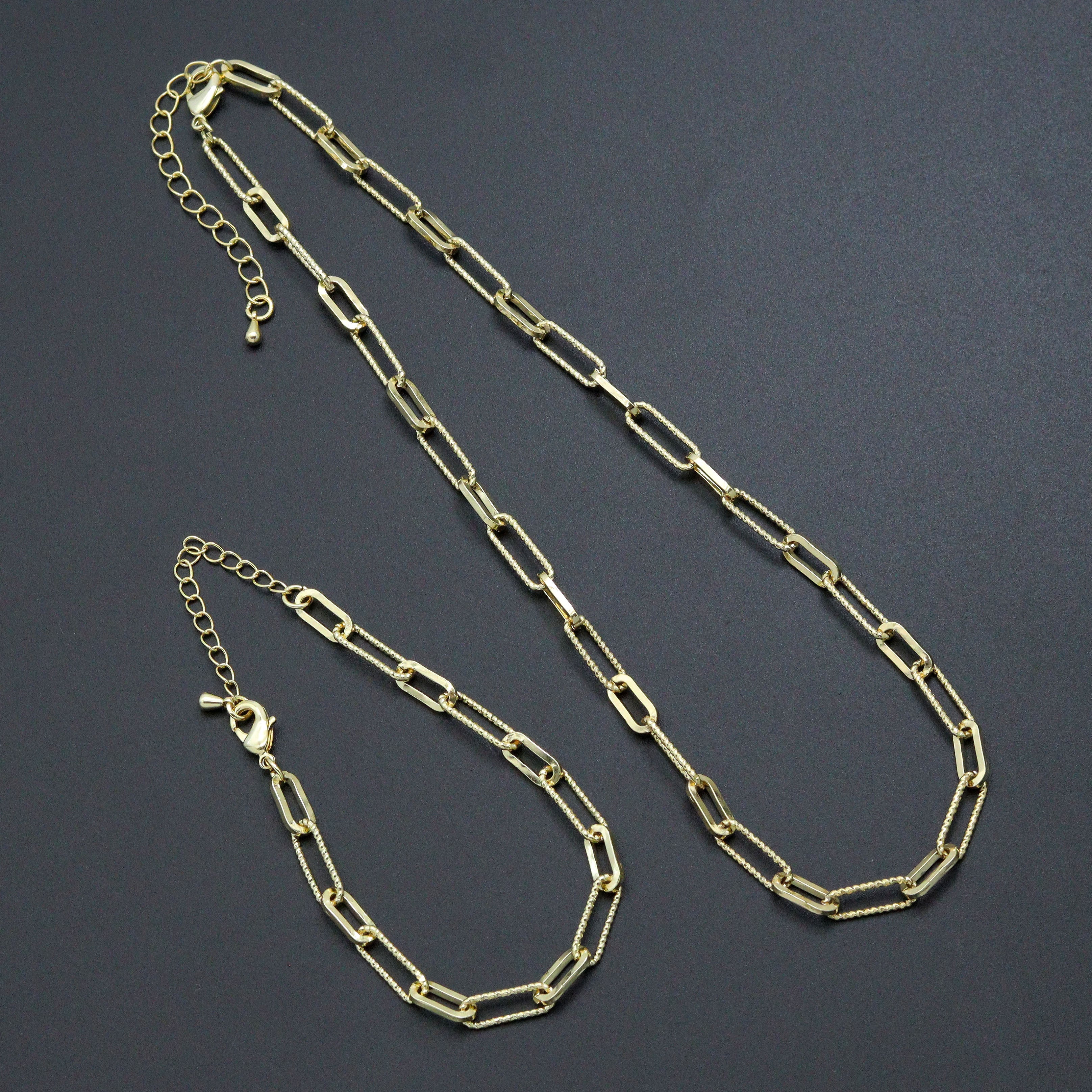 Gold Silver mixed paperclip Chain Necklace , Sku#EF636