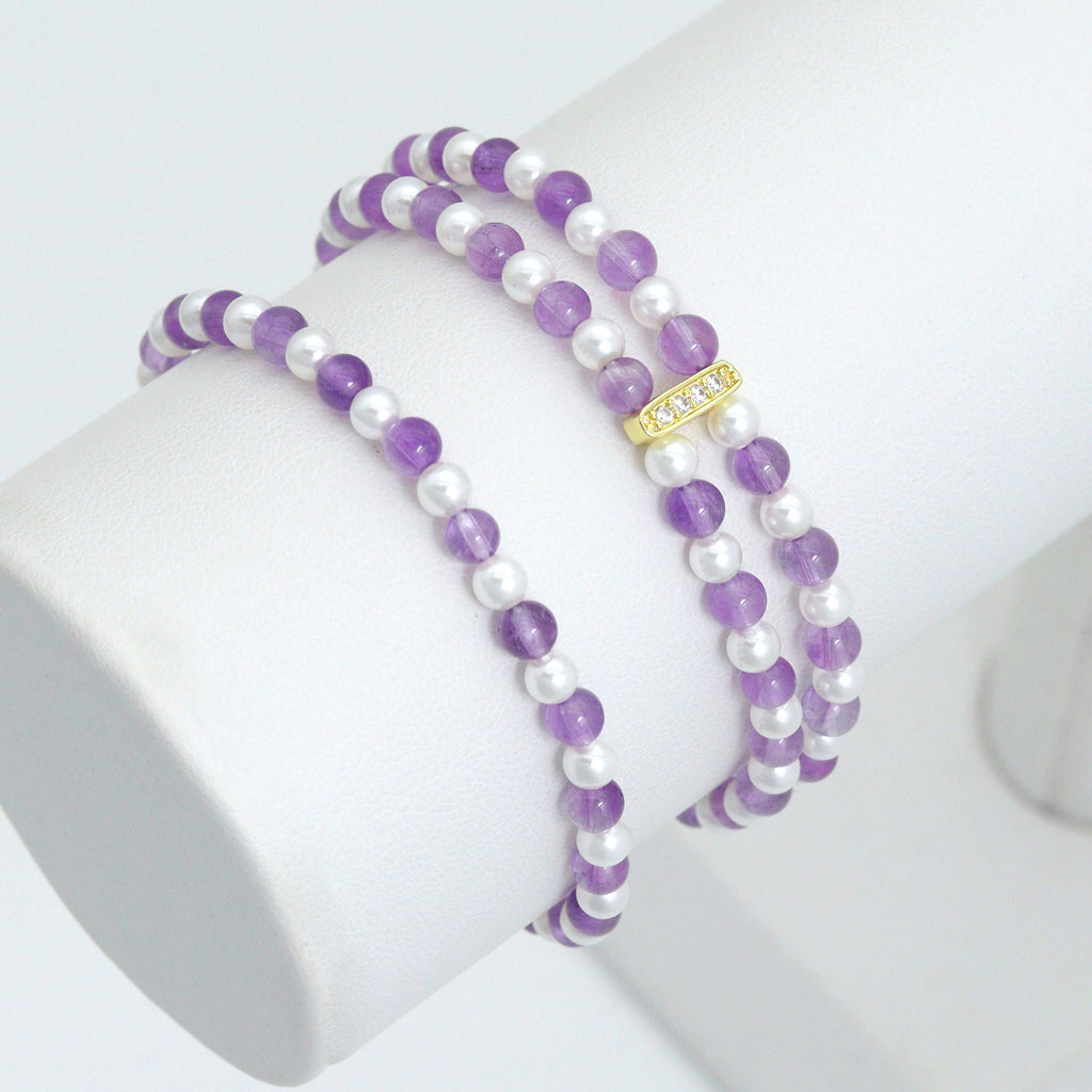 Amethyst with MOP Stretchy Bracelet, Sku#EF649