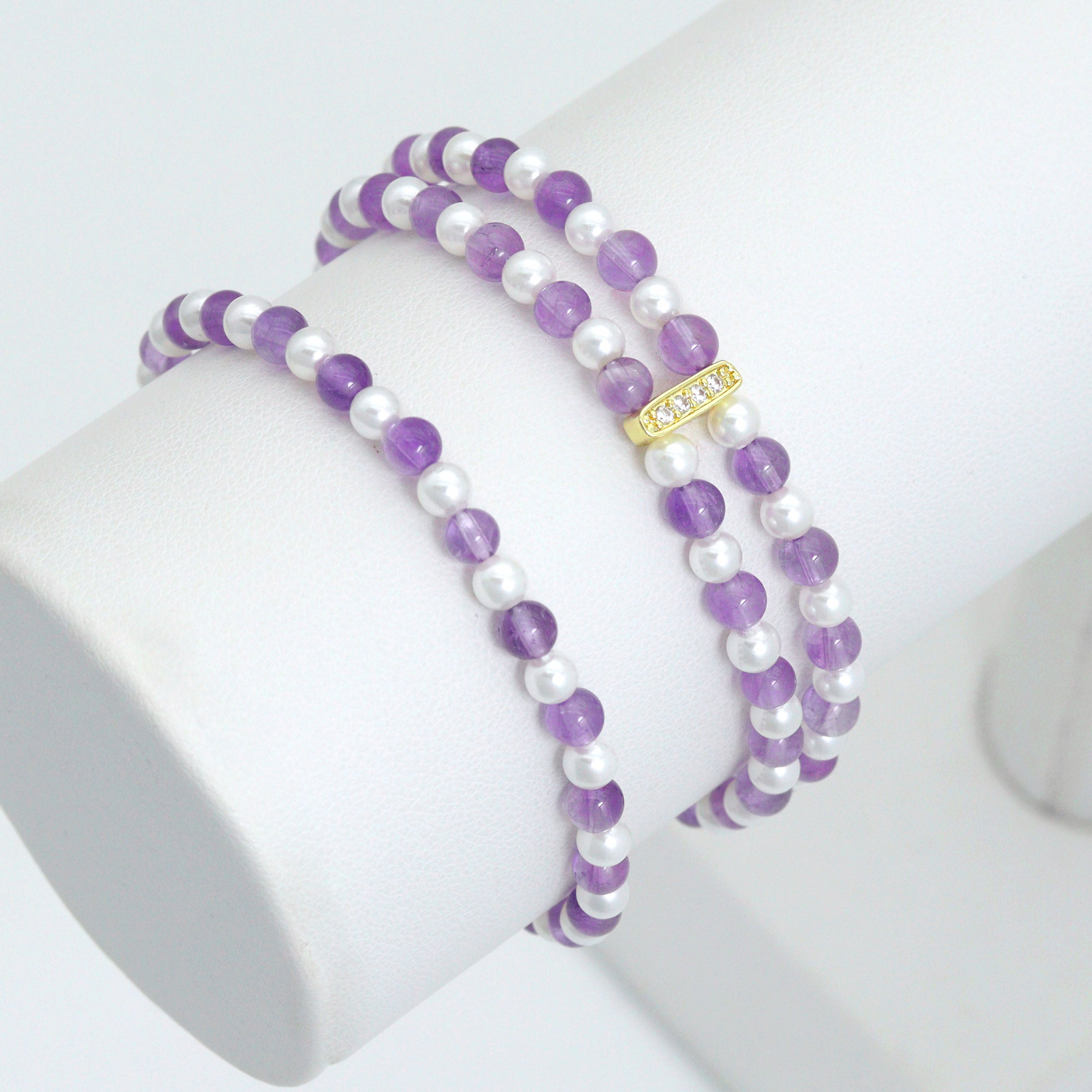 Amethyst with MOP Stretchy Bracelet, Sku#EF649