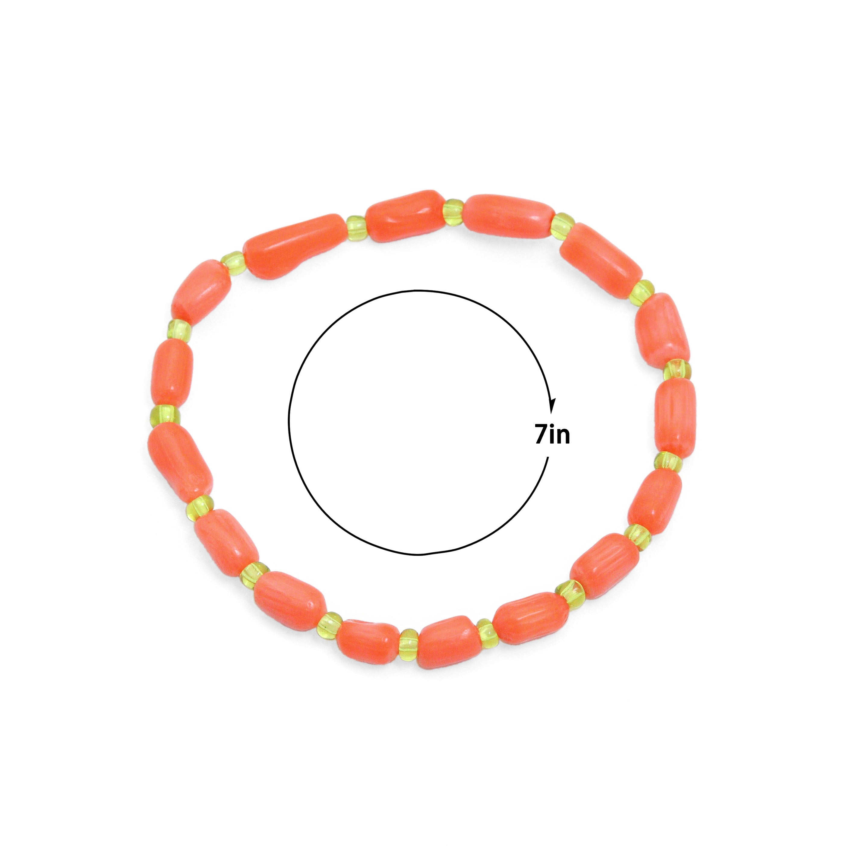 Orange Coral with Olive Glass Stretchy Bracelet, Sku#EF651