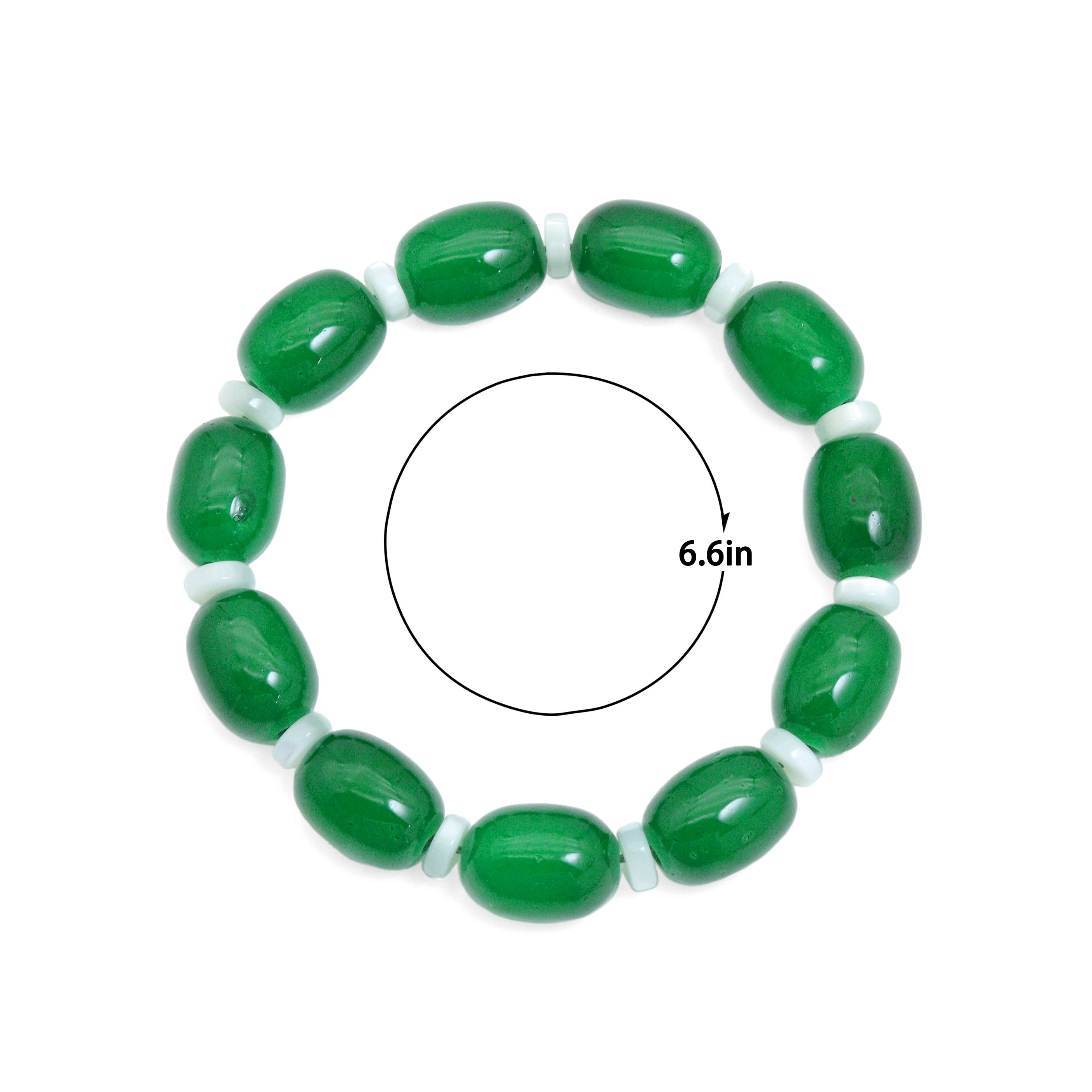 10x14mm Barrel Green Glass Stretchy Bracelet, Sku# EF653