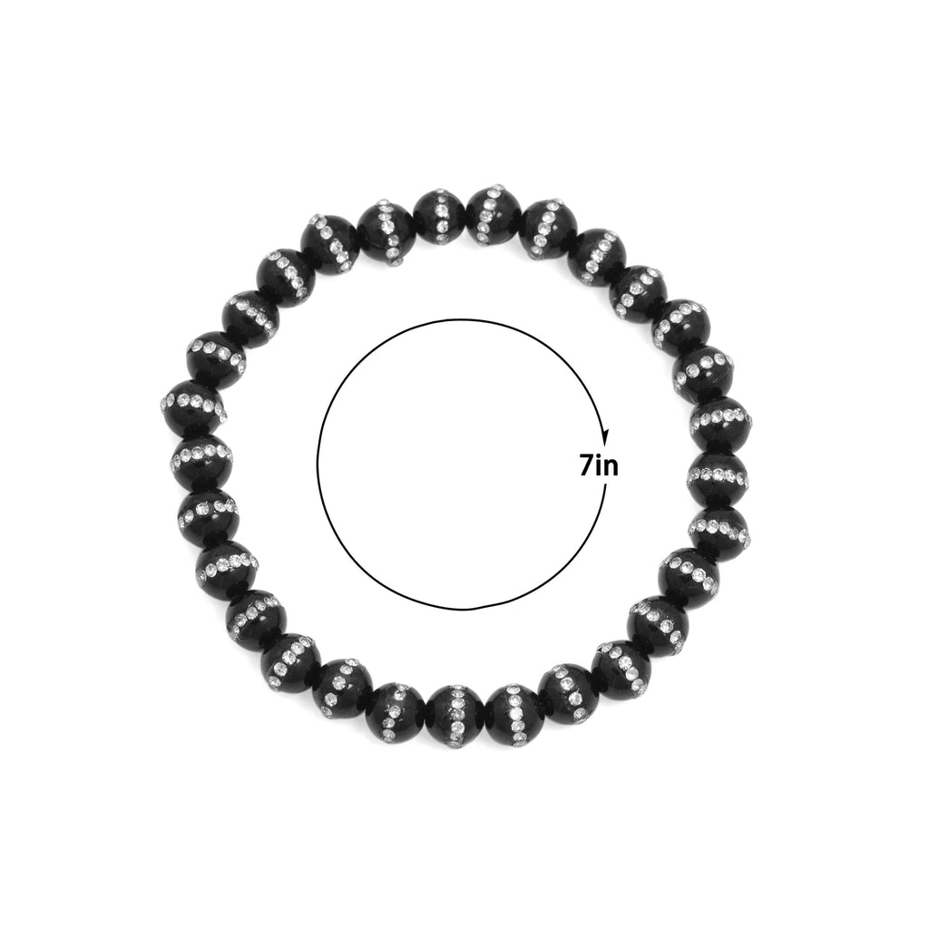 Black MOP wtih Rhinstone Inlay Stretchy Bracelet, Sku#EF663