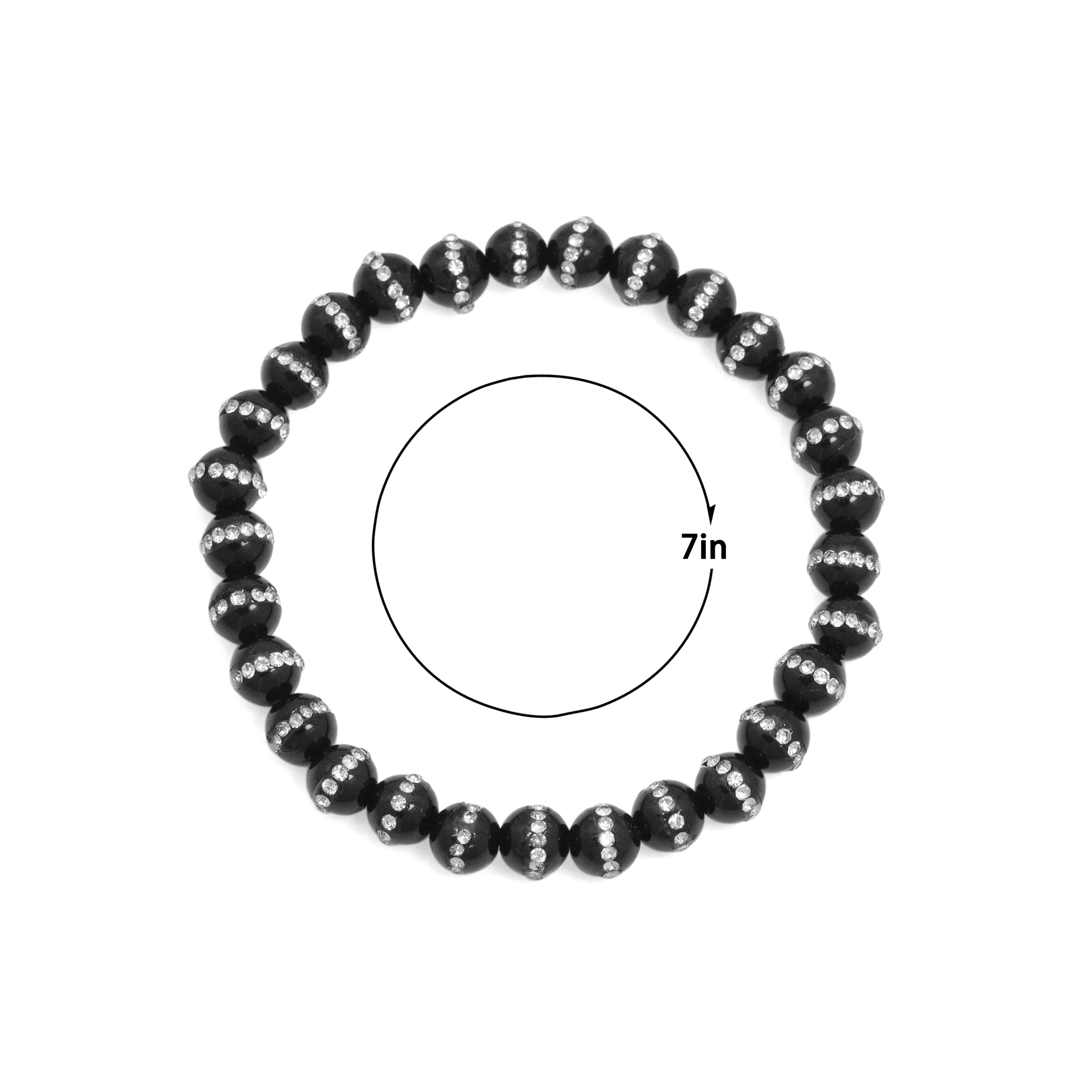 Black MOP wtih Rhinstone Inlay Stretchy Bracelet, Sku#EF663