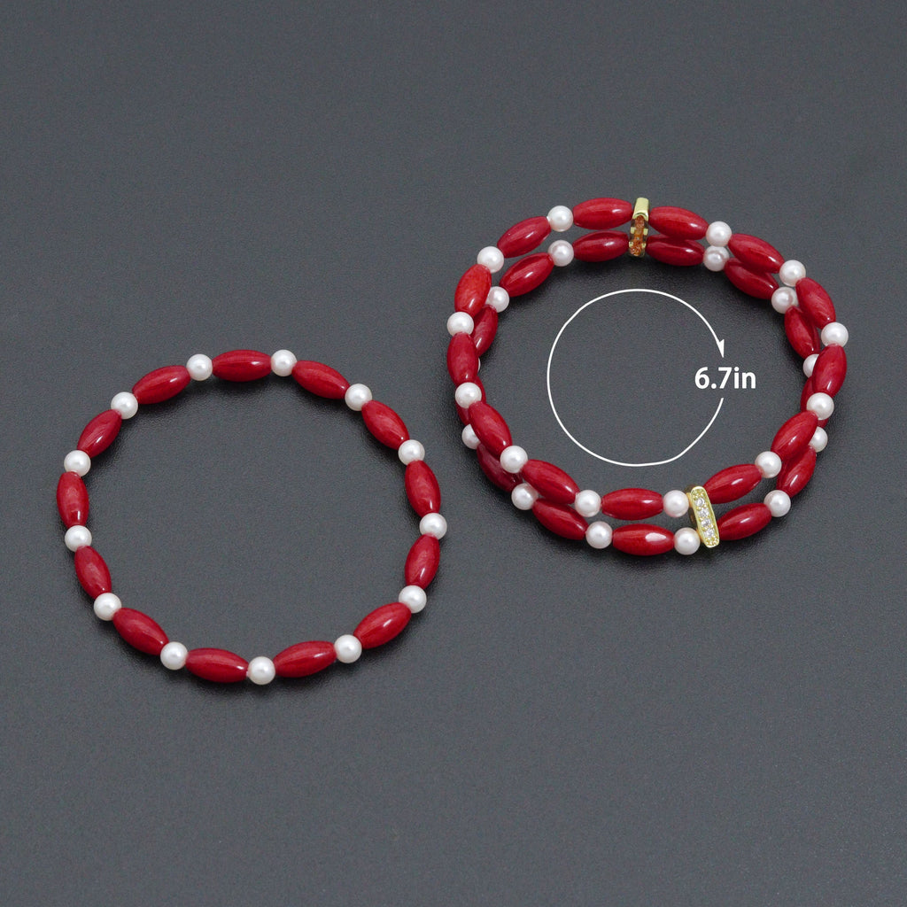 5x9mm Coral with MOP Stretchy Bracelet, Sku#EF667