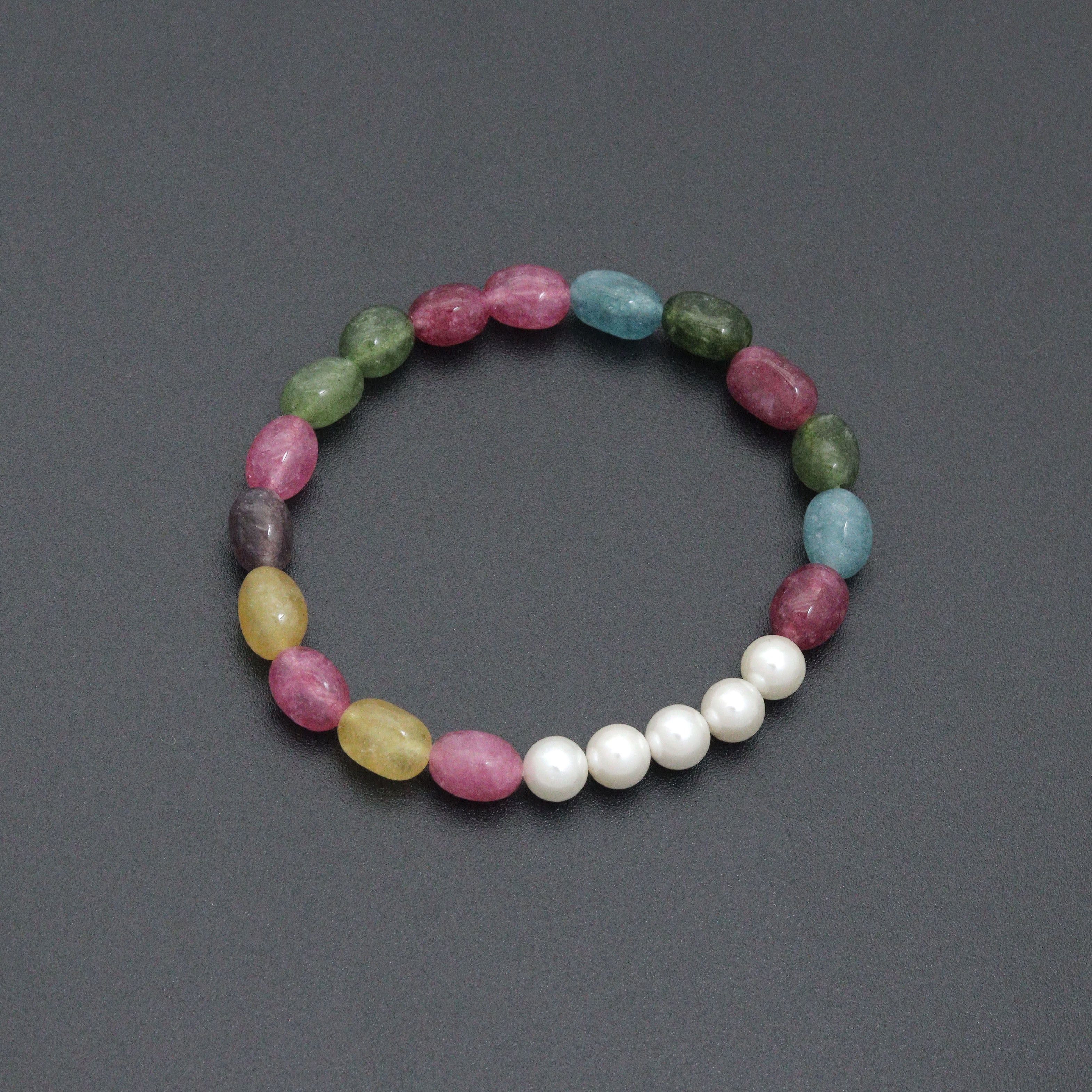 6x9mm Multicolor Jade Stretchy Bracelet, Sku#EF704