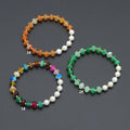 5x8mm Rondelle Agate with MOP Stretchy Bracelet, Sku#EF706