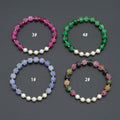 8mm Faceted Cube Jade with MOP Stretchy Bracelet, Sku#EF707-2