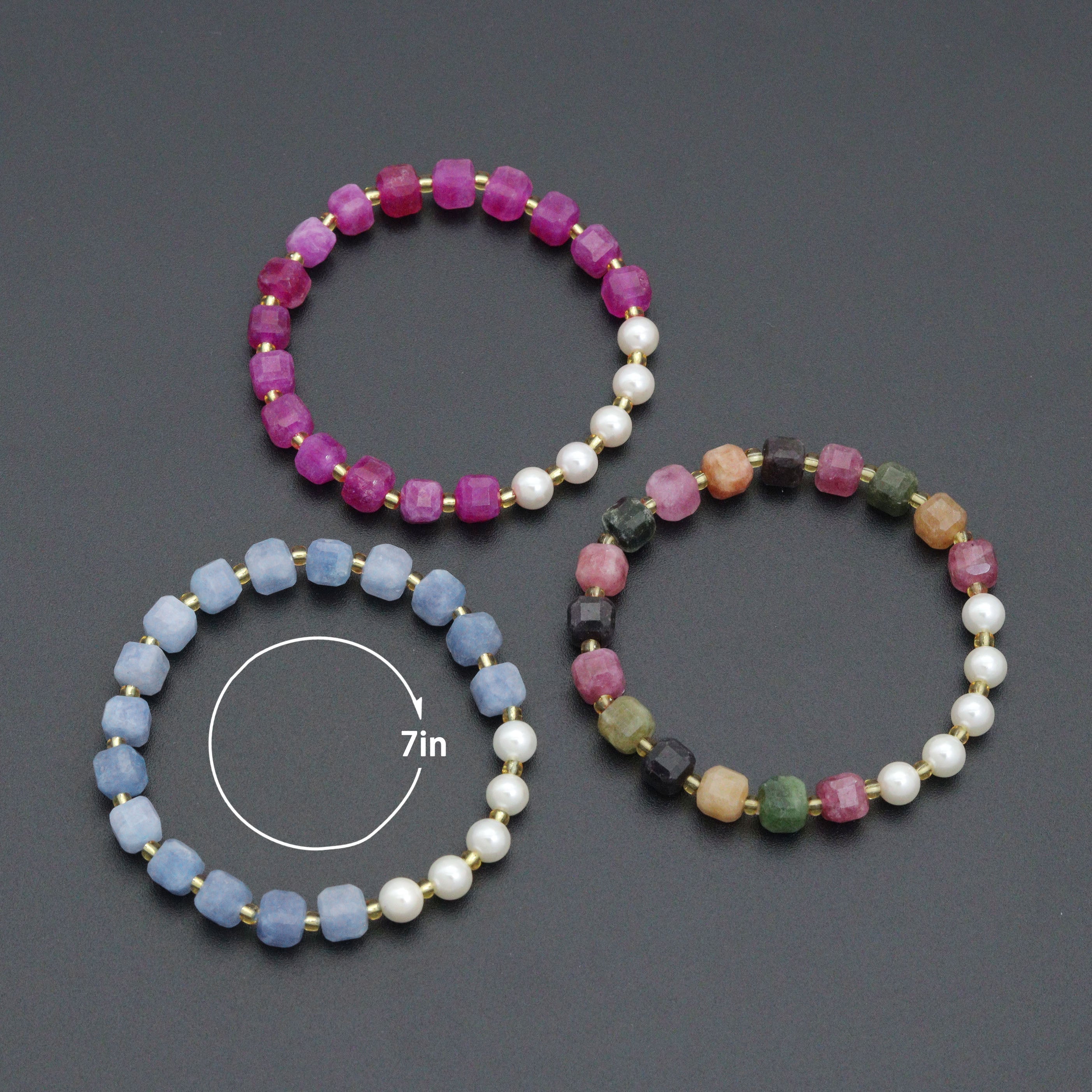 8mm Faceted Cube Jade with MOP Stretchy Bracelet, Sku#EF707-2