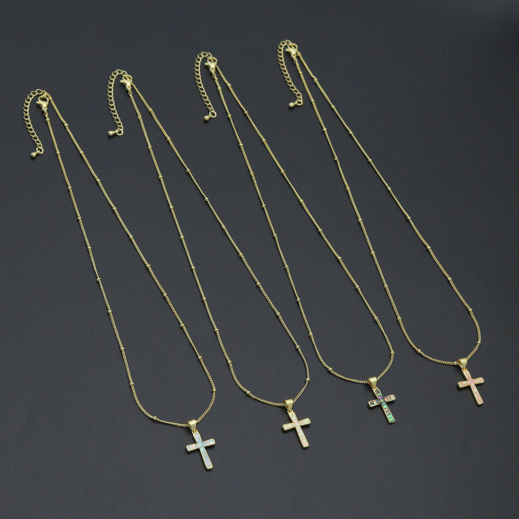 Gold Link Chain Enamel Cross Pendant Adjustable Necklace, sku#EF718