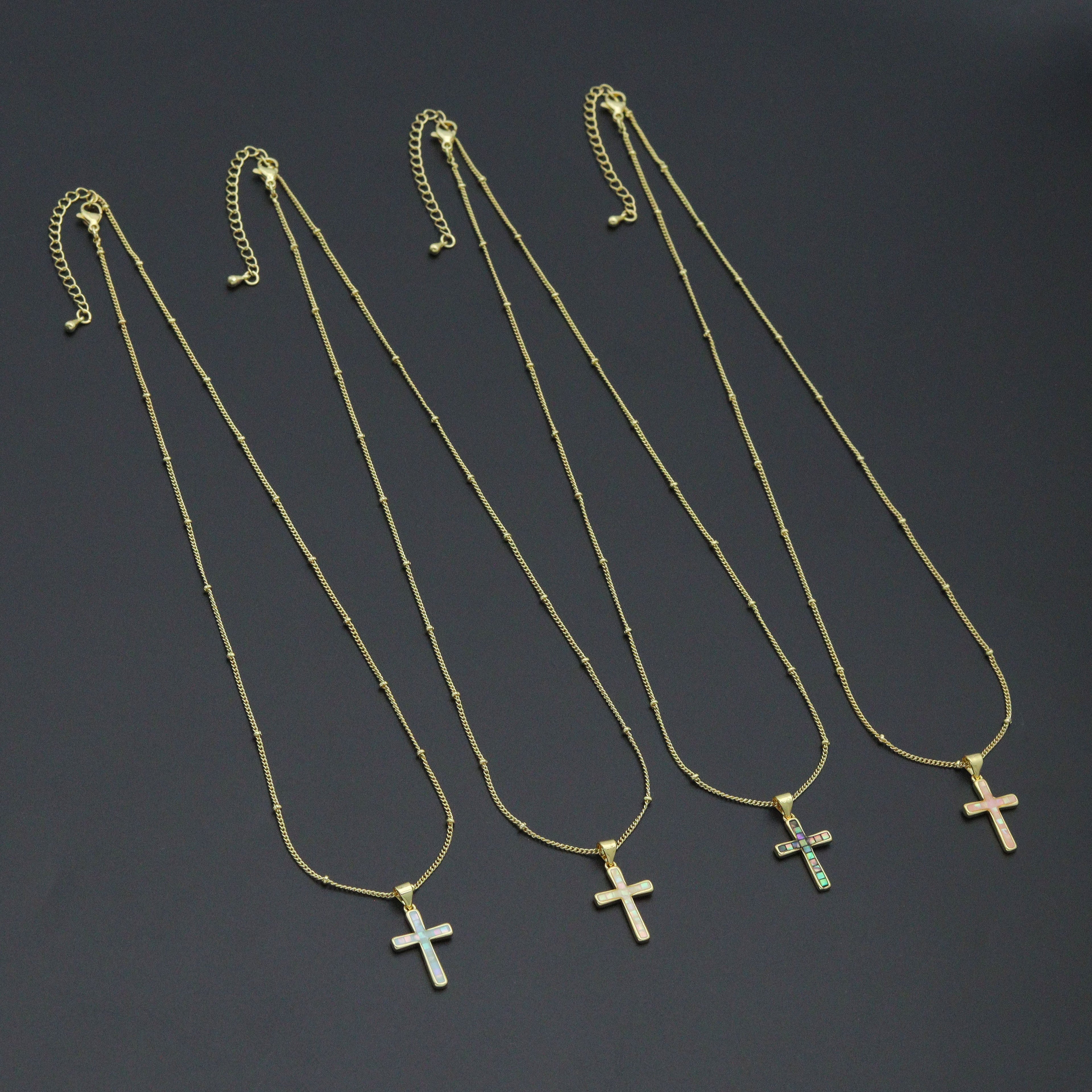 Gold Link Chain Enamel Cross Pendant Adjustable Necklace, sku#EF718